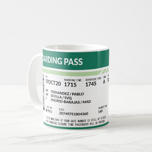 Boarding Pass - Green Kaffeetasse (Vorderseite Links)