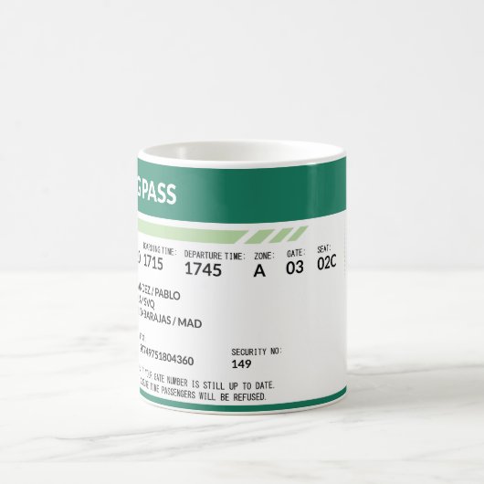 Boarding Pass - Green Kaffeetasse (Mittel)