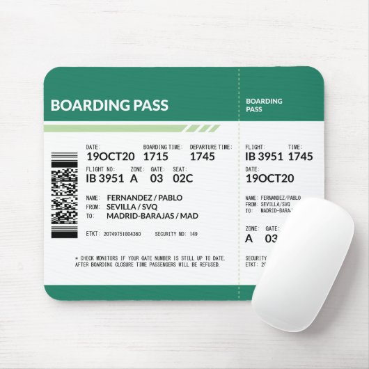 Boarding Pass - Green Mousepad (Mit Mouse)