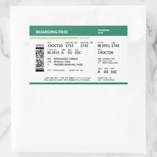 Boarding Pass - Green Rechteckiger Aufkleber (Tasche)