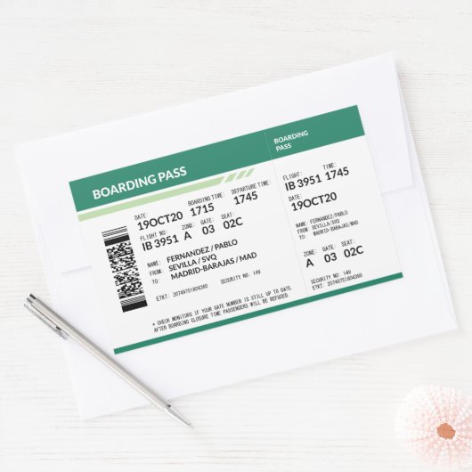 Boarding Pass - Green Rechteckiger Aufkleber (Umschlag)