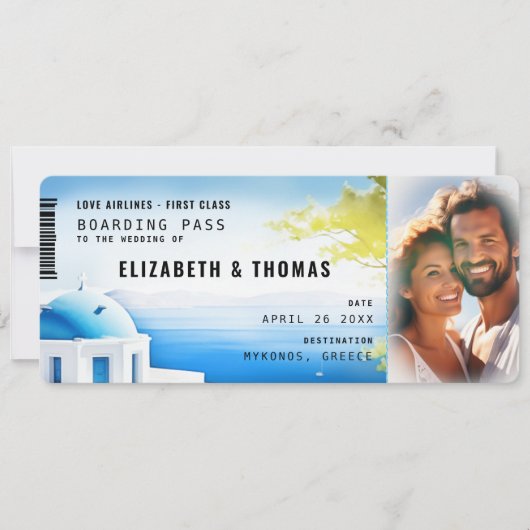 Boarding Pass Griechenland Moderne Hochzeit in Url Einladung (Vorderseite)