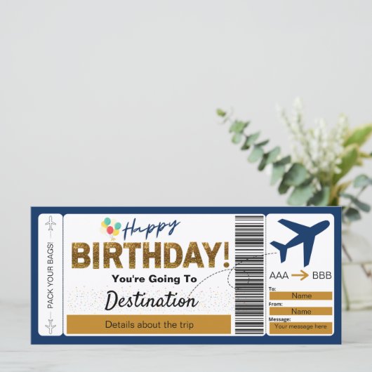 Boarding Pass Happy Birthday Ticket (Stehend Vorderseite)