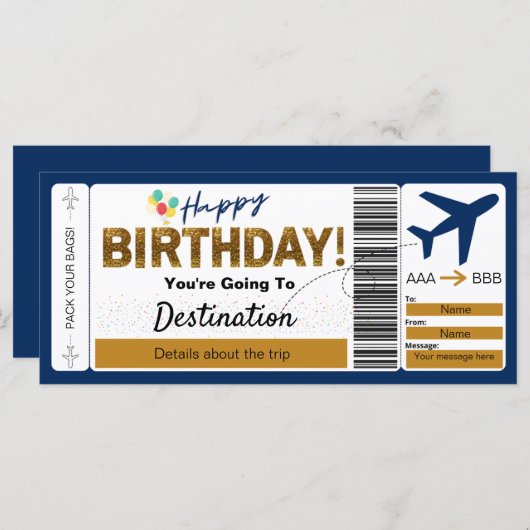 Boarding Pass Happy Birthday Ticket (Vorne/Hinten)
