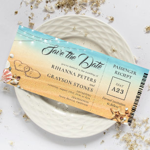 Boarding Pass Herz in Sand Save the Date lädt ein