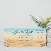 Boarding Pass Herz in Sand Save the Date lädt ein (Stehend Vorderseite)