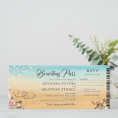 Boarding Pass Herz in Sand Wedding Einladung (Stehend Vorderseite)