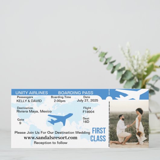 Boarding Pass Hochzeit Einladung (Stehend Vorderseite)
