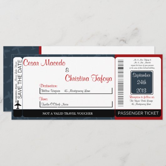 Boarding-Pass Hochzeit Einladung (Vorne/Hinten)