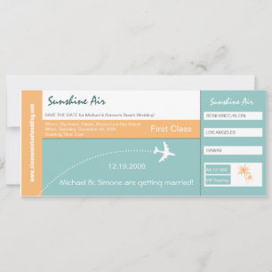 Boarding Pass Hochzeit Einladung türkis Orange