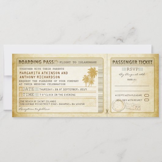 Boarding Pass Hochzeit Eintrittskarten & uAwg Einladung (Vorderseite)