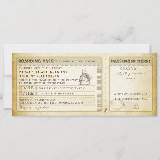 Boarding Pass Hochzeit Eintrittskarten & uAwg Einladung (Vorderseite)