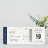 Boarding Pass Hochzeit in Urlaubsort QR-Code UAwg Einladung (Stehend Vorderseite)