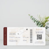 Boarding Pass Hochzeit in Urlaubsort QR-Code UAwg Einladung (Stehend Vorderseite)