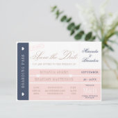 Boarding Pass Hochzeit in Urlaubsort Save the Date (Stehend Vorderseite)
