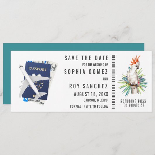Boarding Pass Hochzeit in Urlaubsort Save the Date Einladung (Vorne/Hinten)