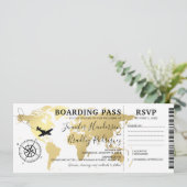 Boarding Pass Hochzeit in Urlaubsort Weltkarte Einladung (Stehend Vorderseite)