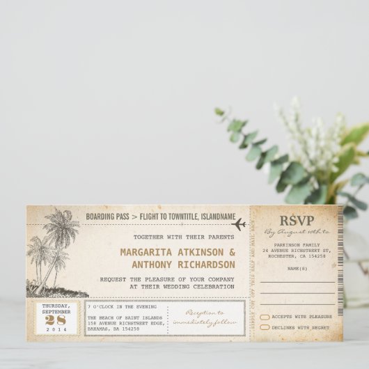 Boarding Pass Hochzeit mit UAWG einlädt Einladung (Stehend Vorderseite)