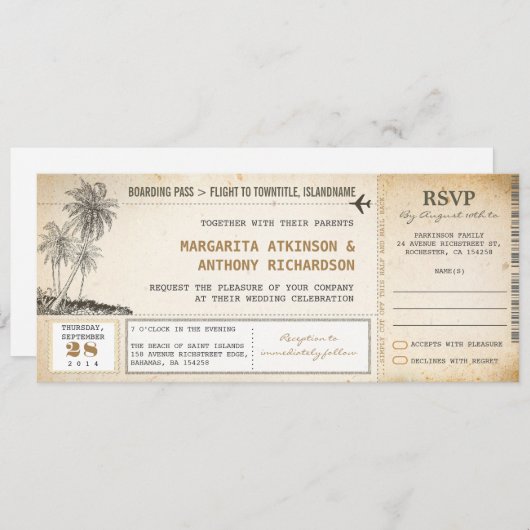 Boarding Pass Hochzeit mit UAWG einlädt Einladung (Vorne/Hinten)