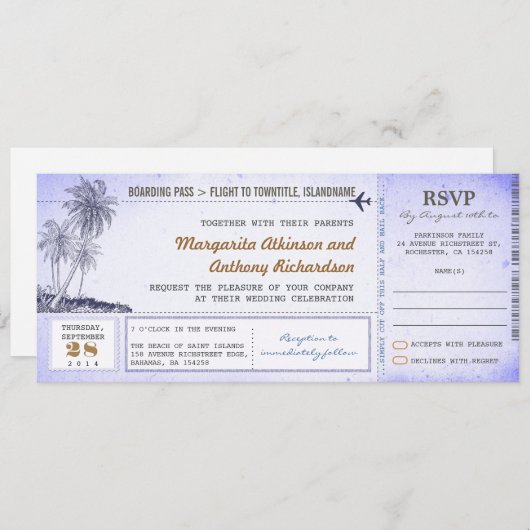 Boarding Pass Hochzeit mit UAWG einlädt Einladung (Vorne/Hinten)