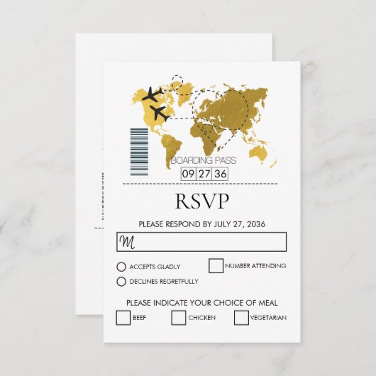 Boarding-Pass-Hochzeit RSVP Karte (Vorne/Hinten)