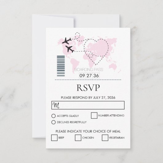 Boarding-Pass-Hochzeit RSVP Karte (Vorderseite)