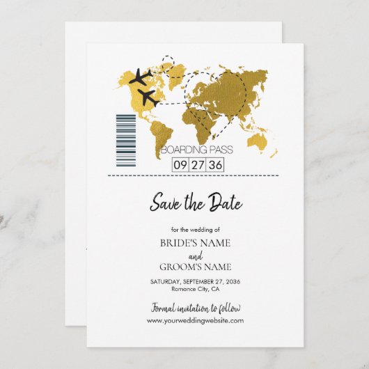 Boarding-Pass-Hochzeit Save The Date (Vorne/Hinten)