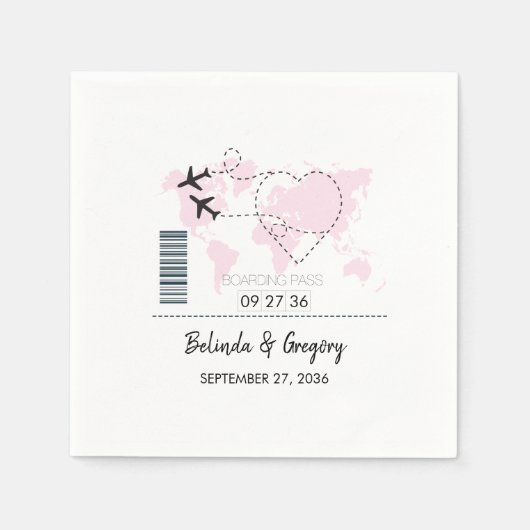 Boarding-Pass-Hochzeit Serviette (Vorderseite)