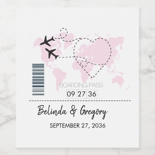 Boarding-Pass-Hochzeit Weinetikett (Einzelnes Label)