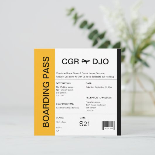 Boarding-Pass-Hochzeitsticket Einladung (Stehend Vorderseite)