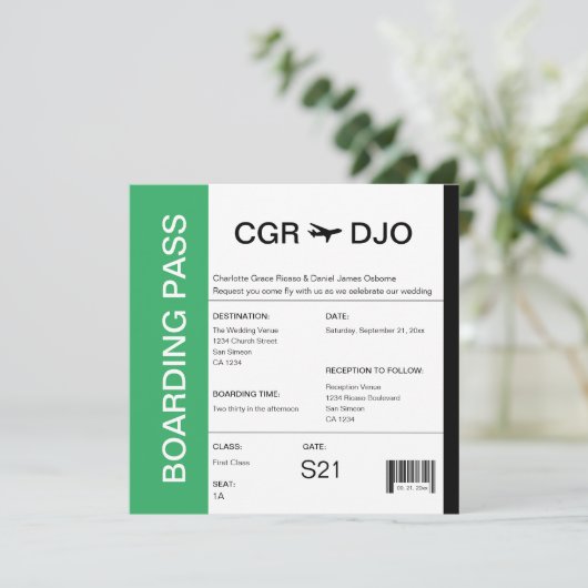 Boarding-Pass-Hochzeitsticket Einladung (Stehend Vorderseite)