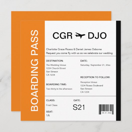 Boarding-Pass-Hochzeitsticket Einladung (Vorne/Hinten)