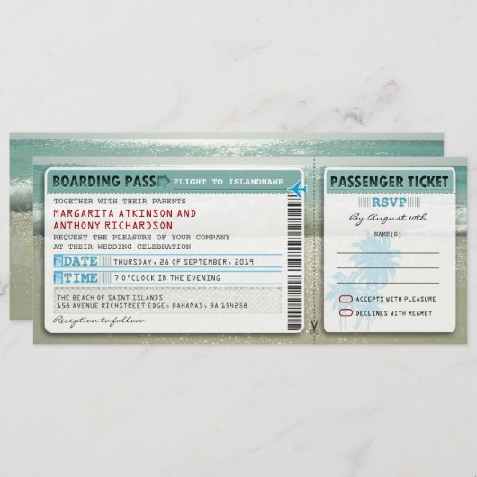 Boarding Pass Hochzeitstickets mit uAwg einladen Einladung (Vorne/Hinten)
