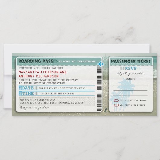 Boarding Pass Hochzeitstickets mit uAwg einladen Einladung (Vorderseite)