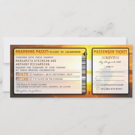 Boarding Pass Hochzeitstickets mit uAwg einladen Einladung (Vorderseite)