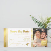 Boarding Pass Imitate Gold Save the Date Ticket (Stehend Vorderseite)