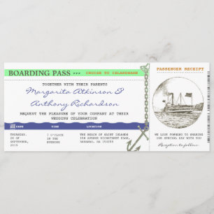 Boarding Pass Kreuzfahrt Hochzeit - Marine & Minze Einladung