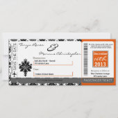 Boarding Pass Linen Hochzeit Einladung Black Orang (Vorderseite)