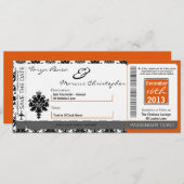 Boarding Pass Linen Hochzeit Einladung Black Orang (Vorne/Hinten)