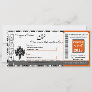 Boarding Pass Linen Hochzeit Einladung Black Orang