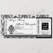 Boarding Pass Linen Hochzeit Einladung Damask Blac (Vorne/Hinten)