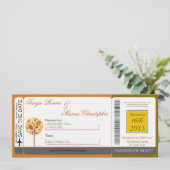 Boarding Pass Linen Hochzeit Einladung Herbst (Stehend Vorderseite)