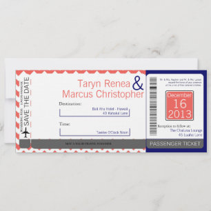 Boarding Pass Linen Hochzeit Einladung Korallenkir