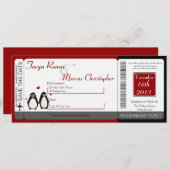 Boarding Pass Linen Wedding Einladung Penguin Lov (Vorne/Hinten)