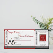 Boarding Pass Linen Wedding Einladung Penguin Lov (Stehend Vorderseite)