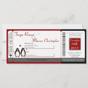 Boarding Pass Linen Wedding Einladung Penguin Lov