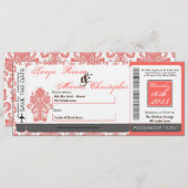 Boarding Pass Linen Wedding Invitation Damask Cora Einladung (Vorne/Hinten)