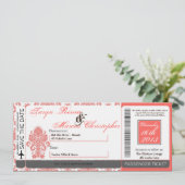 Boarding Pass Linen Wedding Invitation Damask Cora Einladung (Stehend Vorderseite)