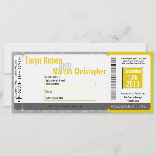 Boarding Pass Linen Wedding Invitation Modern Dama Einladung (Vorderseite)