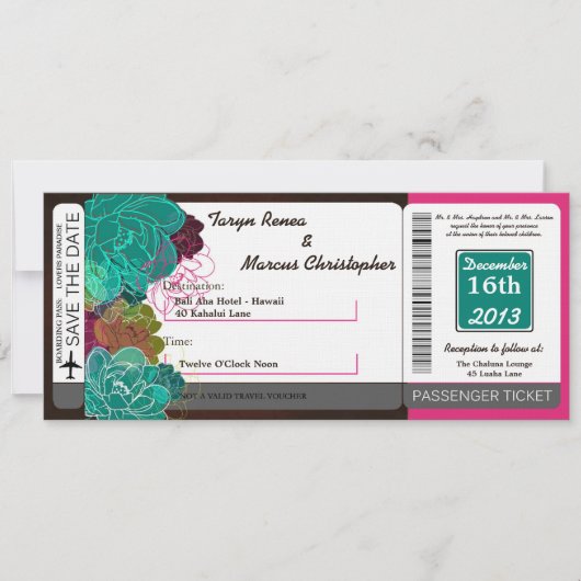 Boarding Pass Linen Wedding Invitation Neon Spring Einladung (Vorderseite)